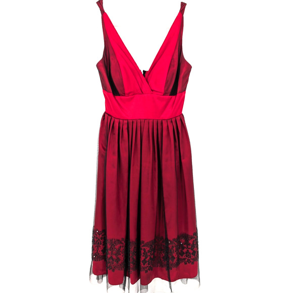 Y2K Morgan & Co Red Babydoll Mesh Layered Beaded Tulle Whimsigoth Formal Dress - Picture 1 of 13